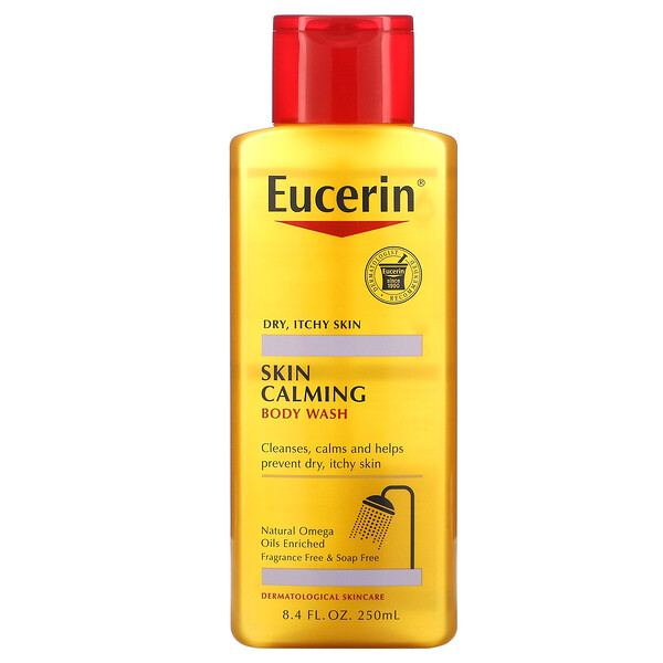 Eucerin, スキンカーミングボディウォッシュ、無香料、8.4液体オンス（250 ml）