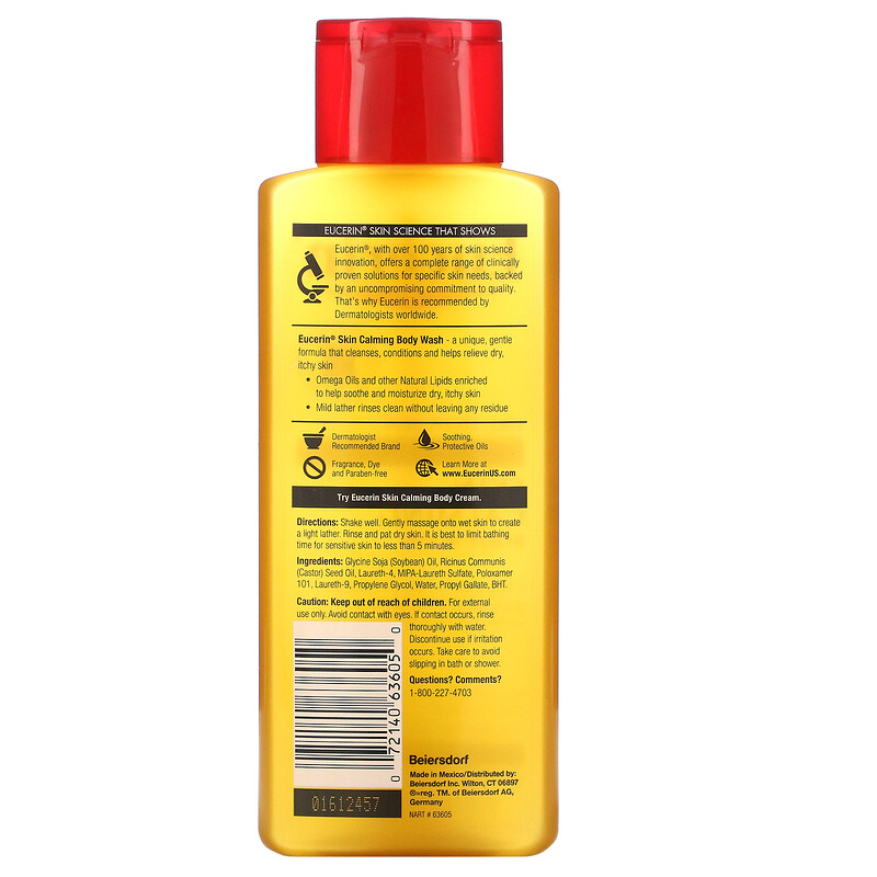 Eucerin, Skin Calming Body Wash, For Dry, Itchy Skin, Fragrance Free, 8