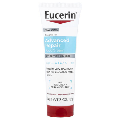 Eucerin, Crema reparadora avanzada para los pies, Piel seca a muy seca, Sin fragancia, 85 g (3 oz)