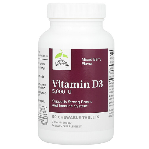 Terry Naturally Vitamin D3, Mixed Berry, 5,000 IU, 90 Chewable Tablets