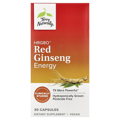 Terry Naturally, Ginseng rojo HRG80™ Energía, 30 cápsulas (200 mg por cápsula)