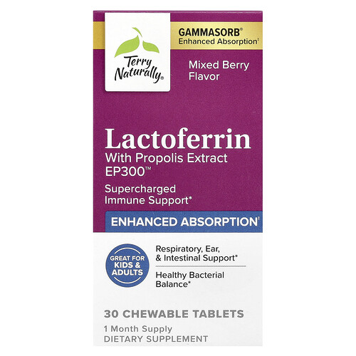 Terry Naturally Lactoferrin With Propolis Extract, Mixed Berry, 30 Chewable Tablets