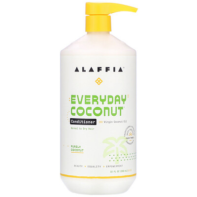 Alaffia Everyday Coconut, Conditioner, Normal to Dry Hair, Purely Coconut, 32 fl oz (950 ml)