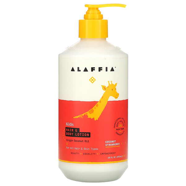 Alaffia, Kids Hair & Body Lotion, Coconut Strawberry, 16 fl oz (476 ml)