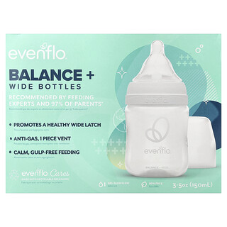 Evenflo Feeding, Biberones Balance+, Anchos, 0 meses en adelante, Flujo lento, 3 biberones, 150 ml (5 oz) cada uno