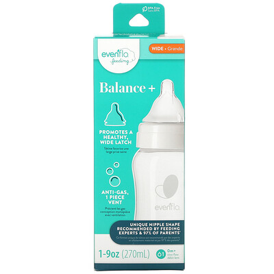Evenflo Feeding Balance + Bottle, широкая, для детей от 0 месяцев, для медленного приема, 270 мл (9 унций)