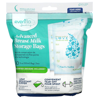 Evenflo Feeding Улучшенные пакеты для хранения грудного молока, 50 пакетиков, по 150 мл (5 унций)