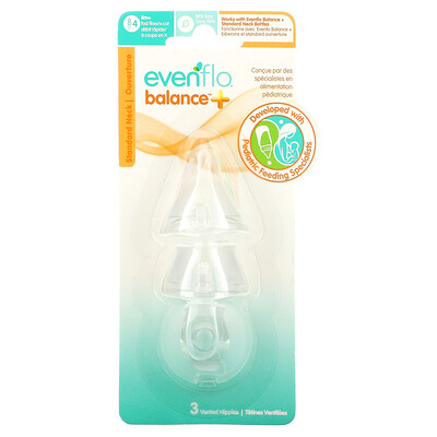 Evenflo Feeding Balance + Nipples, Standard, для детей от 8 месяцев, Fast Flow / X-Cut, 3 вентилируемых соски