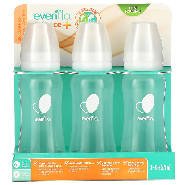 Evenflo Feeding, Balance+ Bottles, Standard, 0+ Months, Slow, 3 Bottles, 9 oz ( 270 ml)