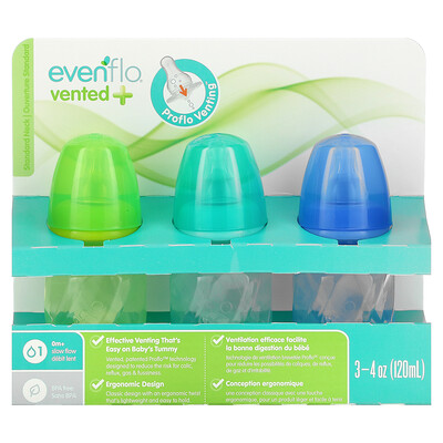 Evenflo Feeding Тинт-флакон с вентиляцией и Twist из полипропилена стандартный для детей от 0 месяцев с медленным потоком 6 флаконов по 120 мл (4 унции)