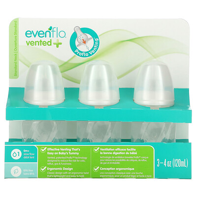 Evenflo Feeding Прозрачные флаконы из полипропилена с вентиляцией и Twist, стандартные, от 0 месяцев, с медленным потоком, 6 флаконов по 120 мл (4 унции)
