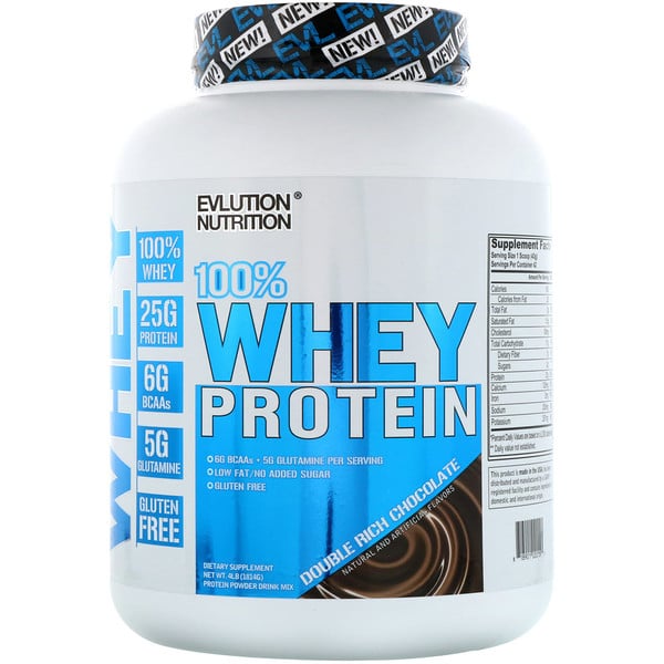 EVLution Nutrition, 100% Whey Protein, Double Rich Chocolate, 4 lb ...