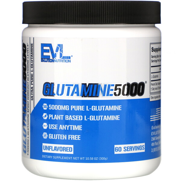 EVLution Nutrition, Glutamine5000, Unflavored, 5,000 mg, 10.58 oz (300 g)