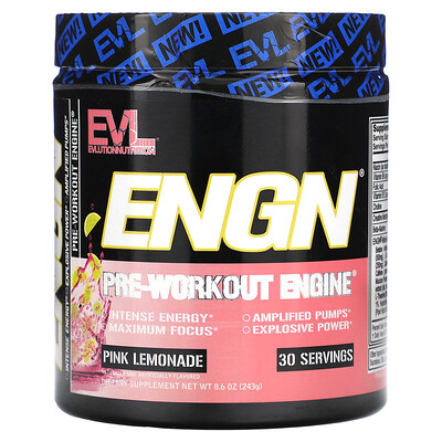 

EVLution Nutrition ENGN, предтренировочный комплекс, розовый лимонад, 243 г (8,6 унции)