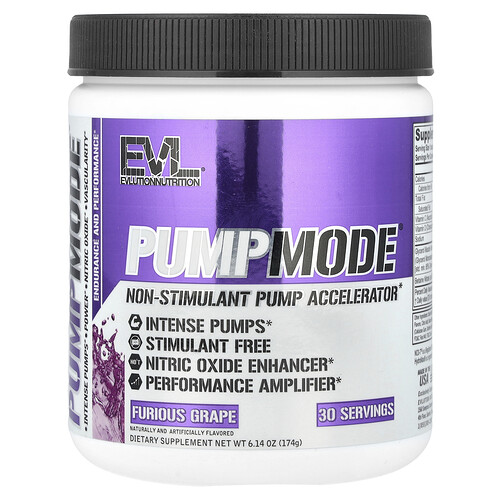Evlution Nutrition PumpMode®, Non-Stimulant Pump Accelerator, Furious Grape, 6.14 oz (174 g)