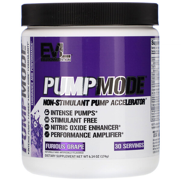EVLution Nutrition‏, PumpMode, Non-Stimulant Pump Accelerator, Furious Grape, 6.14 oz (174 g)