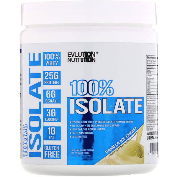 EVLution Nutrition, 100%アイソレート、バニラアイスクリーム、0.33ポンド (150 g)