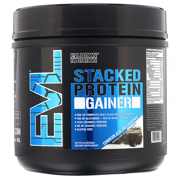 EVLution Nutrition, Stacked Protein Gainer, 초콜릿 데카당스, 11.6 oz(328 g) - iHerb.com EVLution Nutrition, Stacked Protein Gainer... 