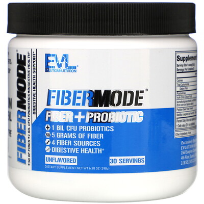 EVLution Nutrition FiberMode, Fiber + Probiotic, Unflavored, 6.98 oz (198 g)