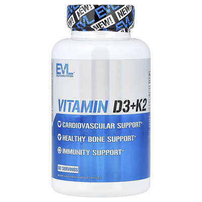 EVLution Nutrition, Vitaminas D3 y K2, 60 cápsulas vegetales