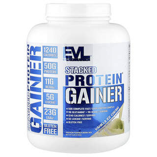 إيفلوشن نوتريشن‏, Stacked Protein®‎ المُصمم لتعزيز نمو العضلات، بنكهة آيس كريم الفانيليا، 6 أرطال (2.72 كجم)