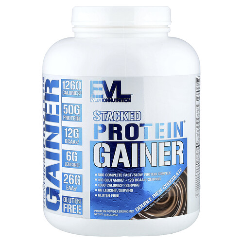EVLution Nutrition, Stacked Protein®, Suplemento de aumento de peso, Chocolate doblemente intenso, 2,72 kg (6 lb)