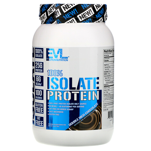 EVLution Nutrition, 100% изолят белка, двойной насыщенный шоколад, 726 г (1,6 фунта)