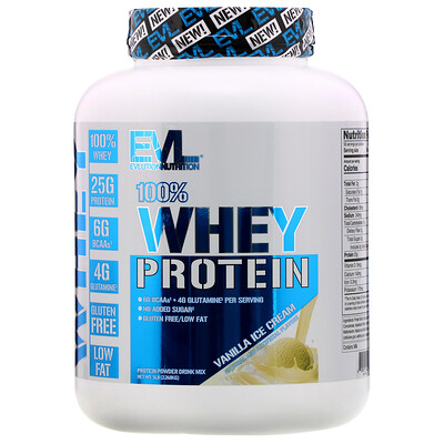 EVLution Nutrition 100% сывороточного протеина, ванильное мороженое, 2,268 кг (5 фунтов)