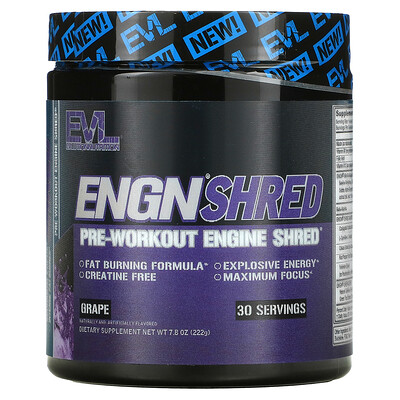 

EVLution Nutrition ENGN Shred, предтренировочный клочок, виноград, 222 г (7,8 унции)