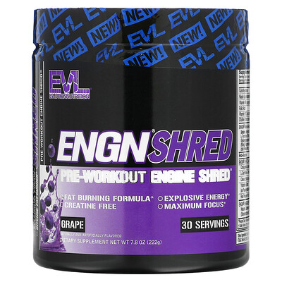 

EVLution Nutrition, ENGN Shred, Pre-Workout Engine Shred, Grape, 7.8 oz (222 g)