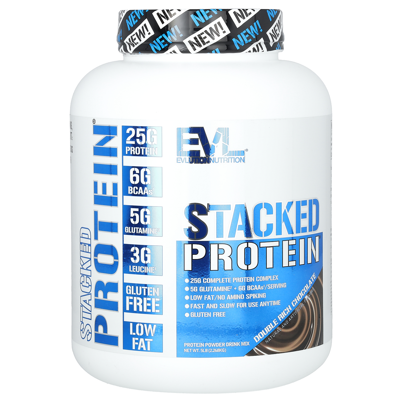 EVLution Nutrition (에볼루션뉴트리션), Stacked Protein, 더블 리치 초콜릿 맛, 2.268kg(5lb)