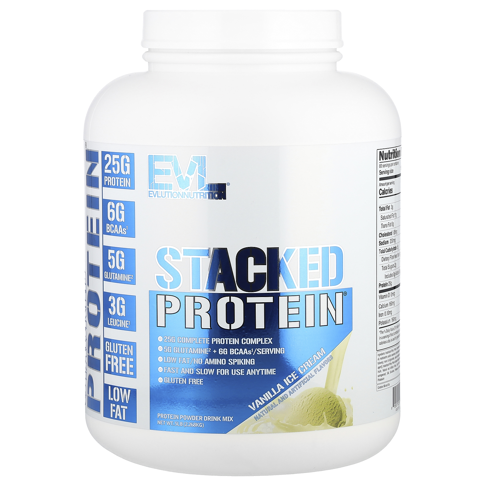 EVLution Nutrition (에볼루션뉴트리션), Stacked Protein, 바닐라 아이스크림 맛, 2.268kg(5lb)