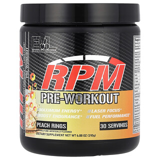 EVLution Nutrition, RPM, Preentrenamiento, Anillos de melocotón`` 195 g (6,88 oz)