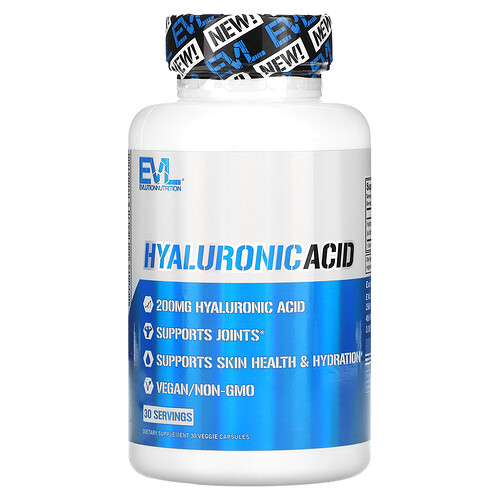 EVL ニュートリション EVLution Nutrition, ヒアルロン酸、200mg、ベジカプセル30粒