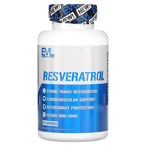 EVL ニュートリション EVLution Nutrition, レスベラトロール、250mg、ベジカプセル60粒