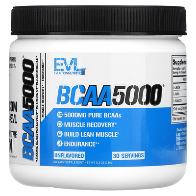 

EVLution Nutrition BCAA5000, без добавок, 5000 мг, 150 г (5,3 унции)