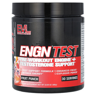EVLution Nutrition, ENGN（エンジン）、テスト、Pre-Workout Engine（プレワークアウトエンジン）、Testosterone Support、フルーツパンチ、285g（10.05オンス）