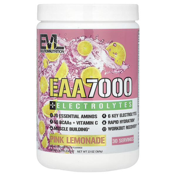 EVLution Nutrition EAA 7000 + Electrolytes, Pink Lemonade, 13 oz (369 g)