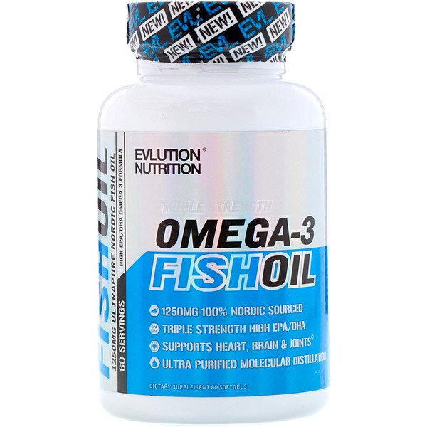 EVLution Nutrition, Omega3 Fish Oil, Triple Strength, 60 Softgels