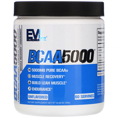 EVLution Nutrition BCAA 5000, Unflavored, 10.58 oz (300 g)