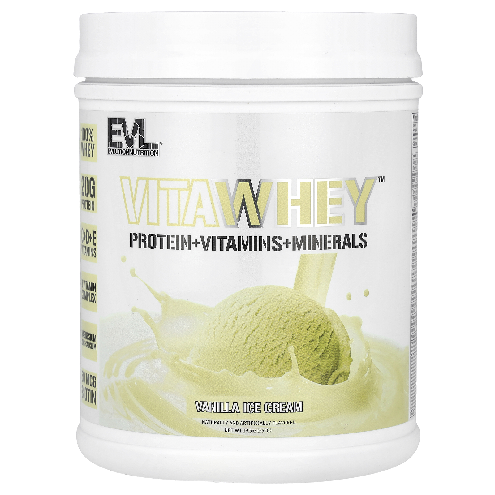 EVLution Nutrition (에볼루션뉴트리션), VitaWhey™, 바닐라 아이스크림, 554g(19.5oz) (판매가 중단된 상품)
