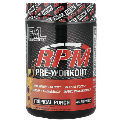 EVLution Nutrition, Preentrenamiento RPM, Ponche tropical, 351 g (12,4 oz)