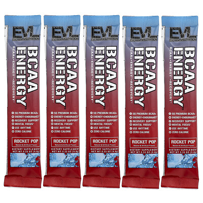 EVLution Nutrition, BCAA Energy®, Rocket Pop, 5 sobres, 9,4 g (0,33 oz) cada uno