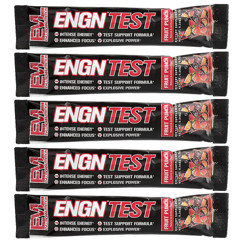 Evlution Nutrition ENGN® Test, Fruit Punch, 5 Packets, 0.34 oz (9.5 g) Each