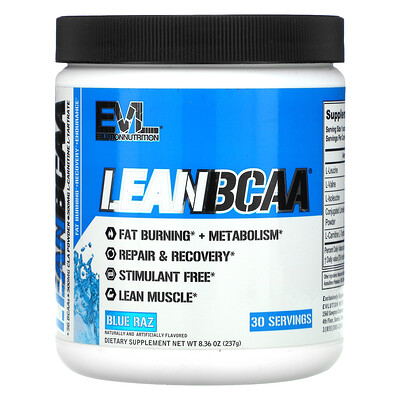 

EVLution Nutrition, LEAN BCAA, Blue Raz, 8.36 oz (237 g)