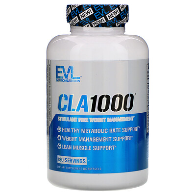 EVLution Nutrition CLA1000, добавка для коррекции веса без стимуляторов, 180 капсул