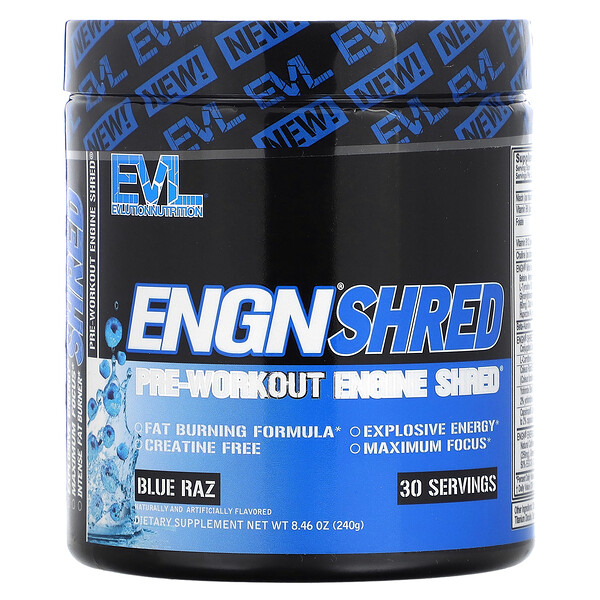 EVLution Nutrition, ENGN Shred, PreWorkout Engine Shred, Blue Raz, 8.