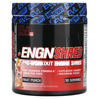 

EVLution Nutrition, ENGN Shred, Pre-Workout Engine Shred, Fruit Punch, 8.4 oz (237 g)