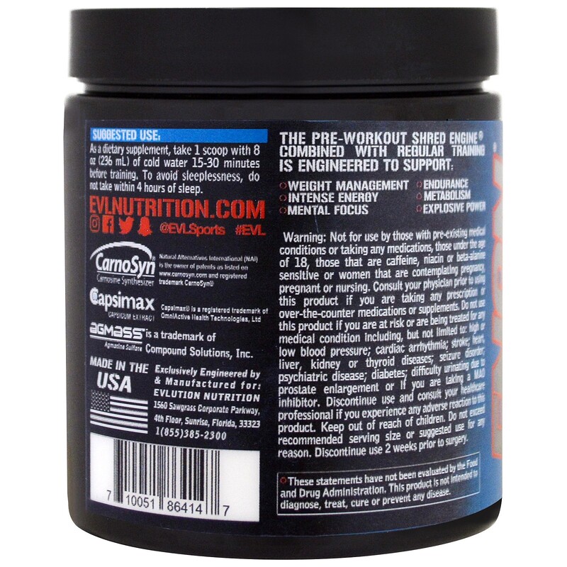 EVLution Nutrition, ENGN Shred, PreWorkout Shred Engine