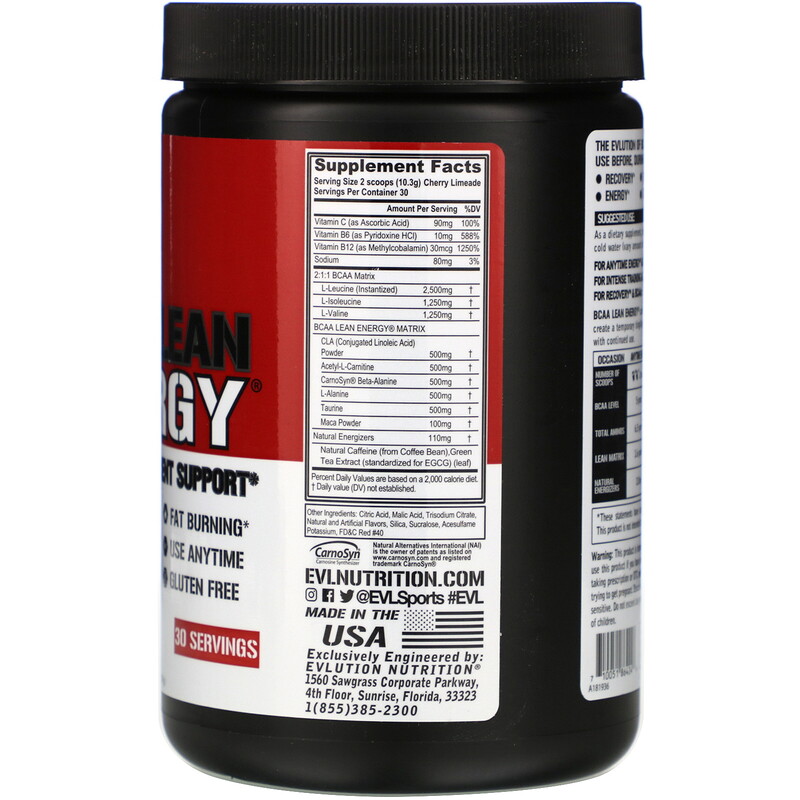 Evlution Nutrition Bcaa Lean Energy Cherry Limeade 1090 Oz 309 G Iherb